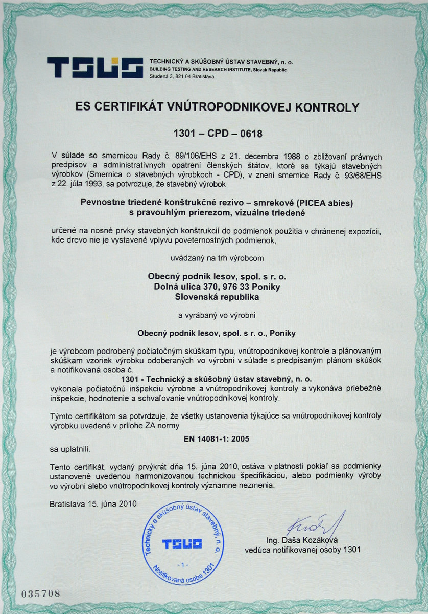 Náhľad dokumentu: Certifikát vnútropodnikovej kontroly