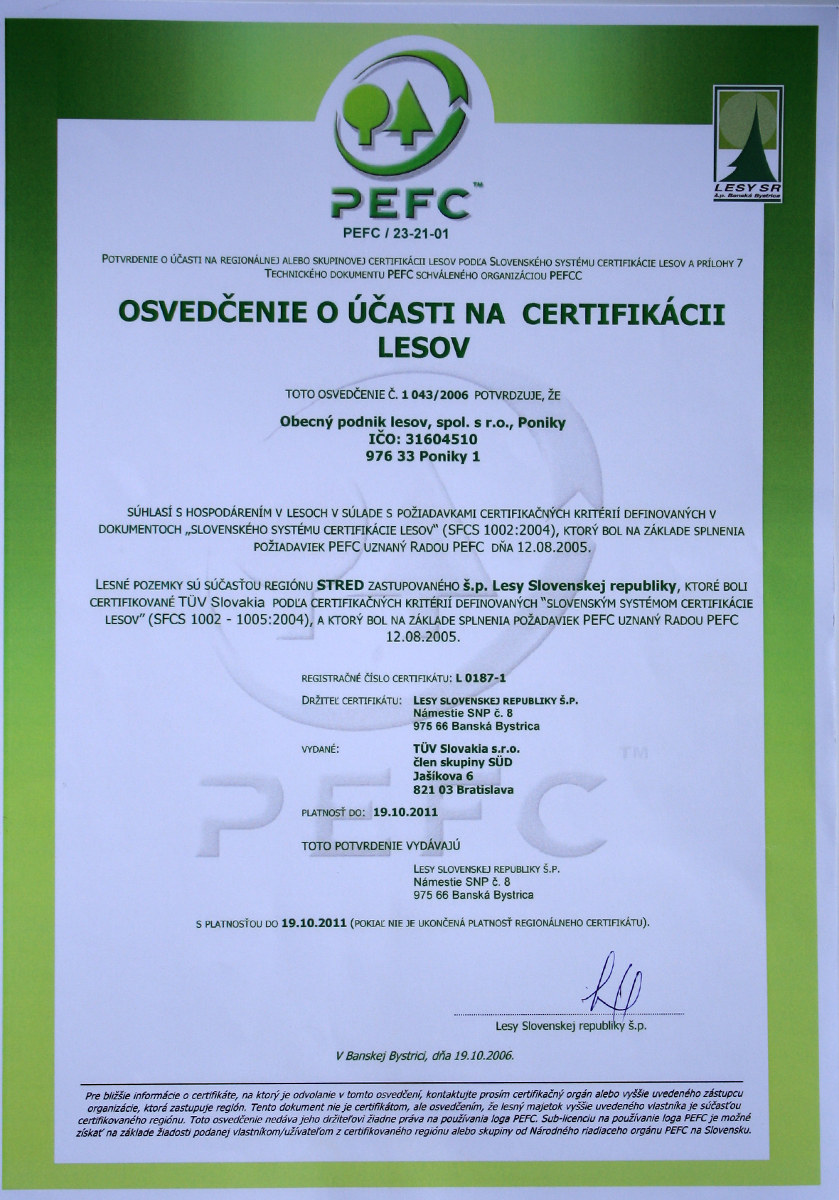 Náhľad dokumentu: Osvedčenie o účasti na certifikácii lesov